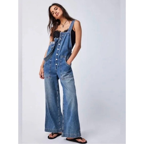 We The Free Denim - We the Free, Field of Flowers Wide Leg Overalls